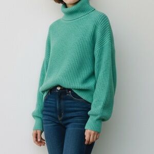 Aritzia Montpellier Knit Sweater Top - Jade Green - Merino Wool - Size S